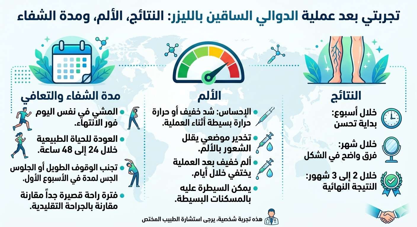 تجربتي بعد عملية الدوالي الساقين بالليزر (النتائج، الألم، ومدة الشفاء)